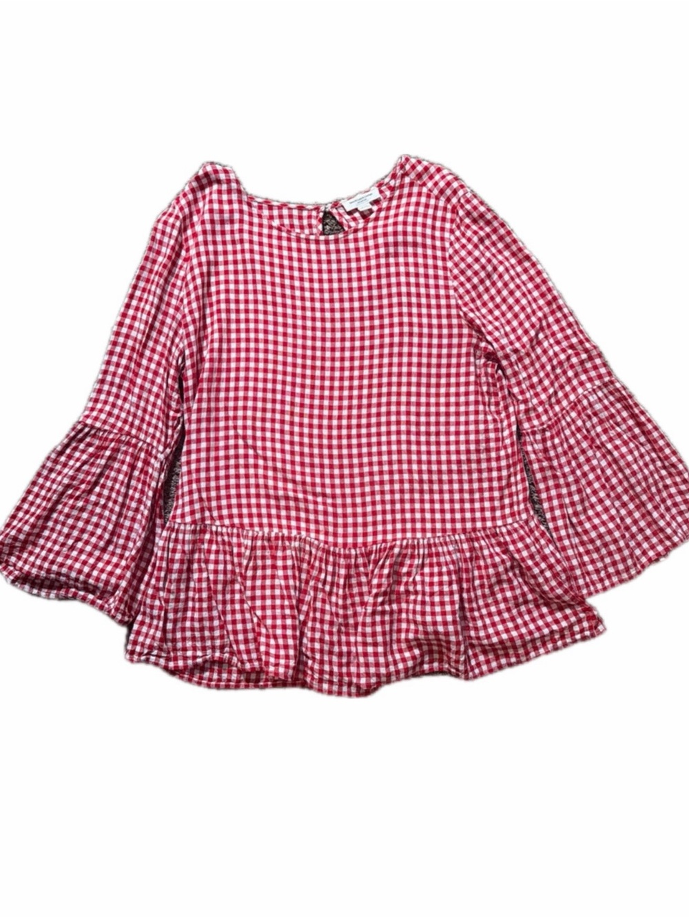 beachlunchlounge Red & White Checkered Peplum Blouse